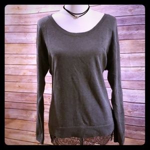 Charcoal gray wool sweater with lace detail sz M